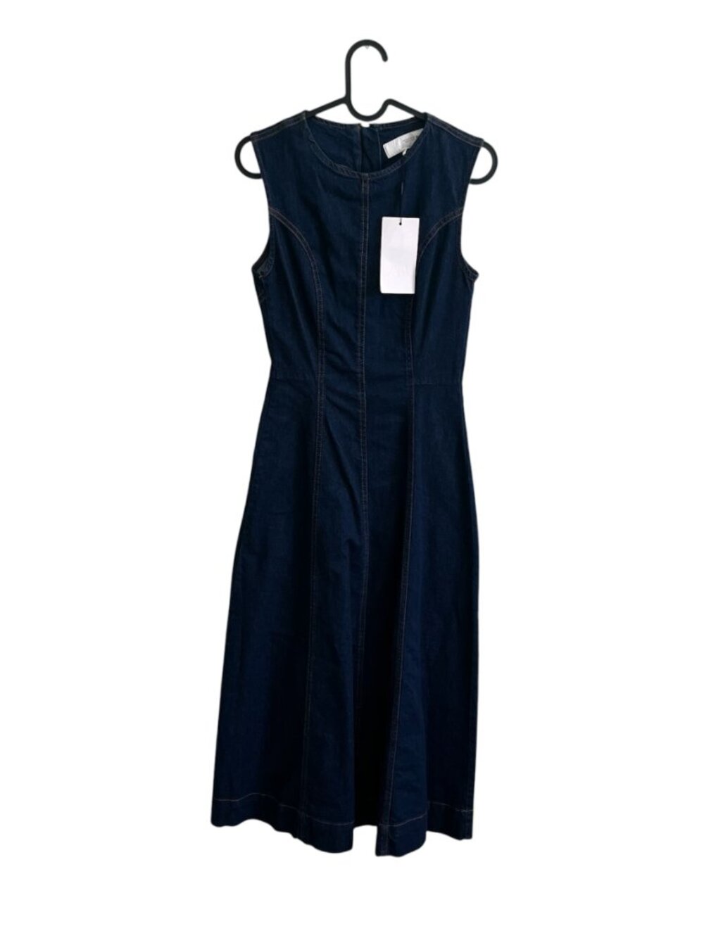 Zara Z1975 Denim Midi Dress Sleeveless A-Line Blue Small Back Zip Summer NWT - Picture 2 of 9